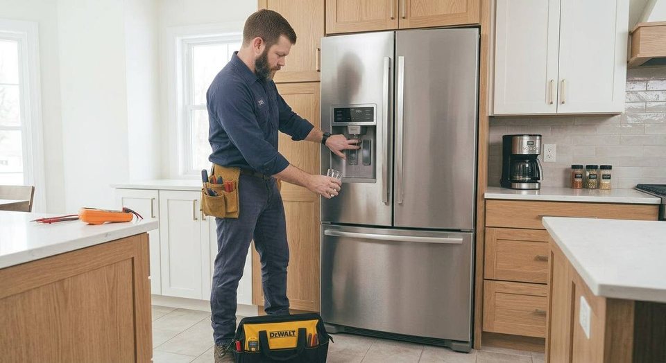 Dispenser and ice checks on a French-door refrigerator